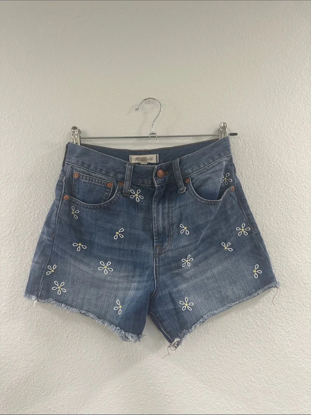 Madewell Embroidered Daisy Denim Cutoff Shorts